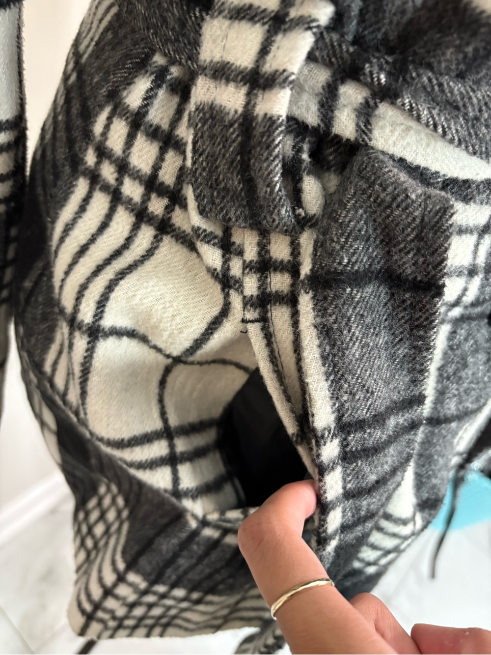 Jou Jou Black & White Plaid Double-Breasted Belted Peacoat - Picture 8 of 10